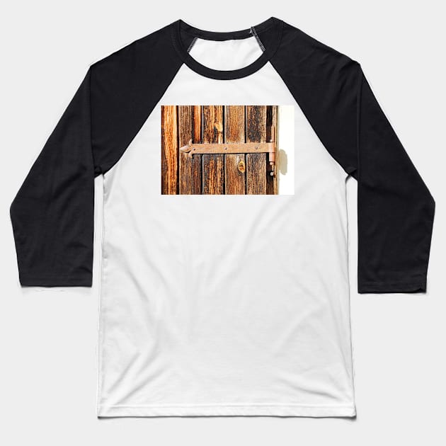 Rusted Hinge on Wooden Door Baseball T-Shirt by jojobob